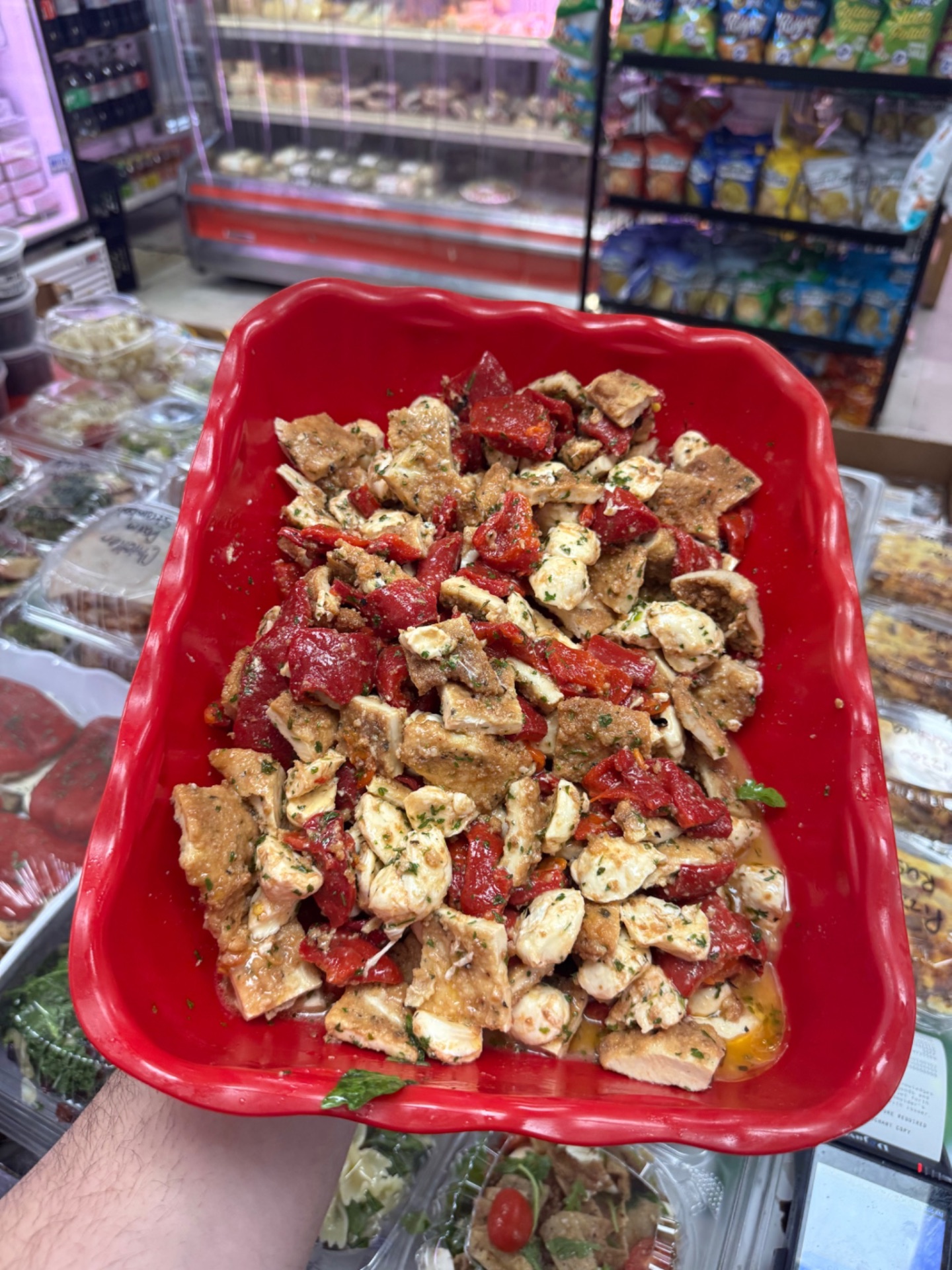 Grilled chicken salad with fresh mozzarella and roasted red peppers