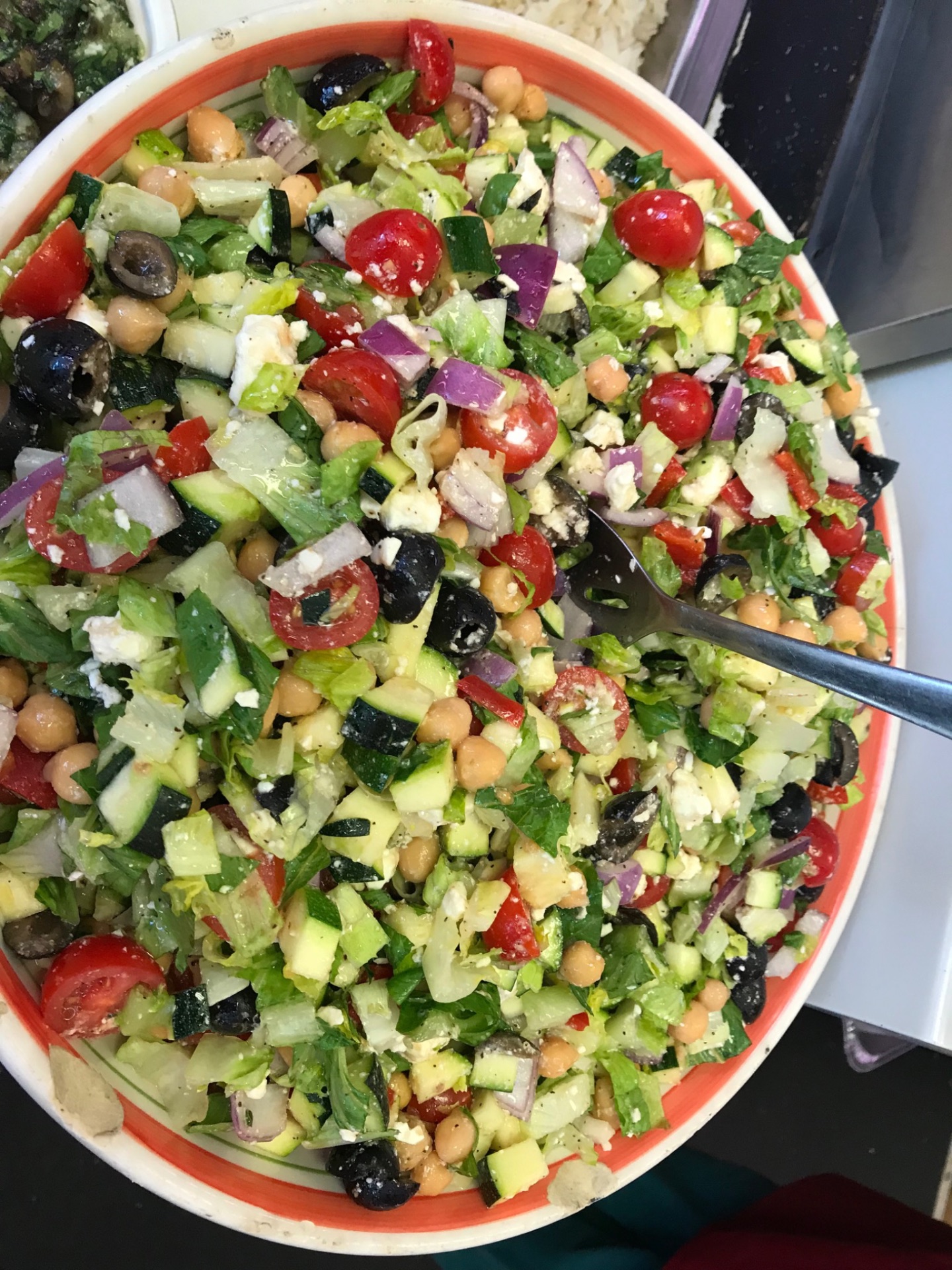 Mediterranean chopped salad with feta, olives and chickpeas
