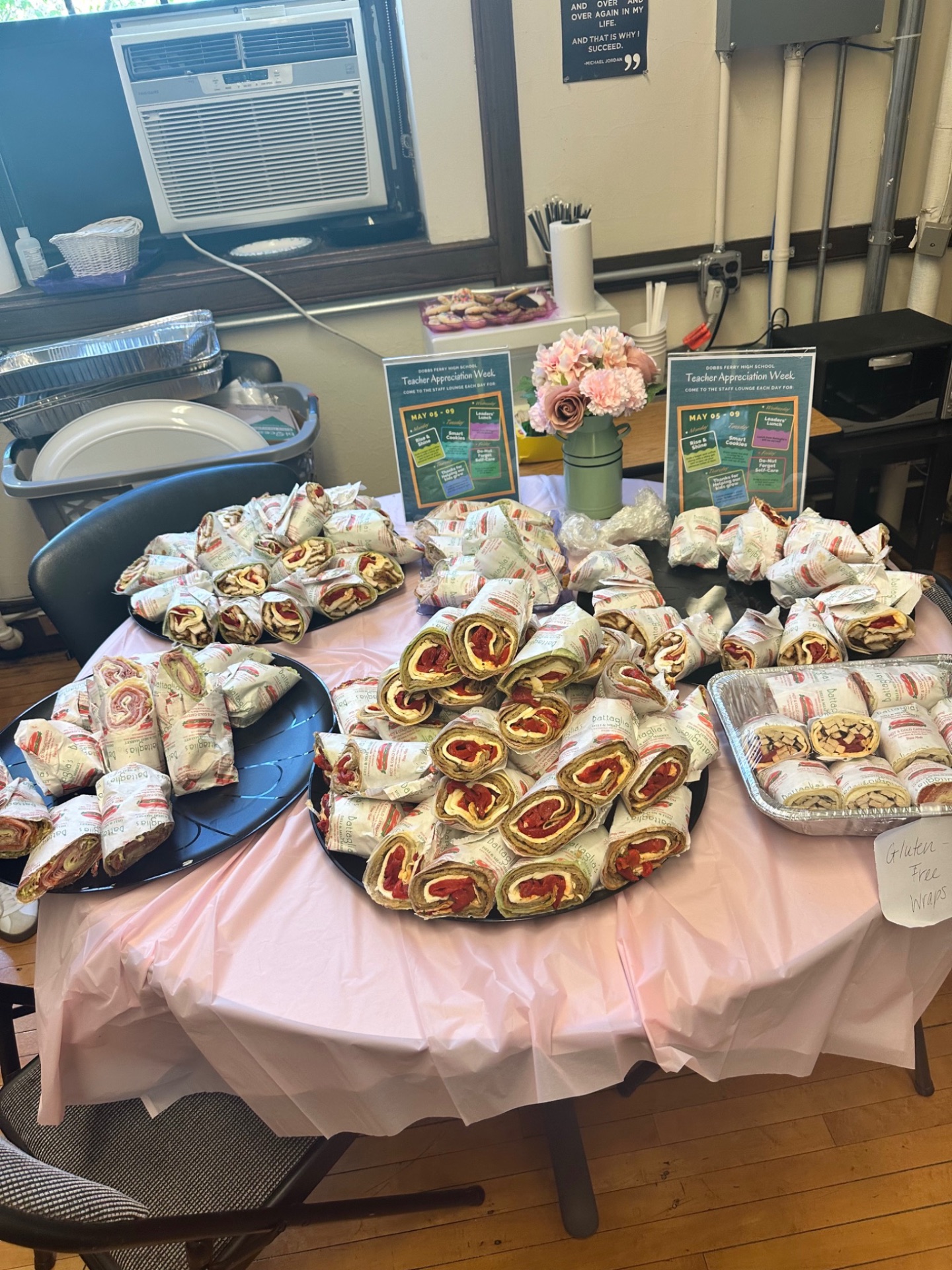 Catering spread of assorted Battaglia's wrap platters