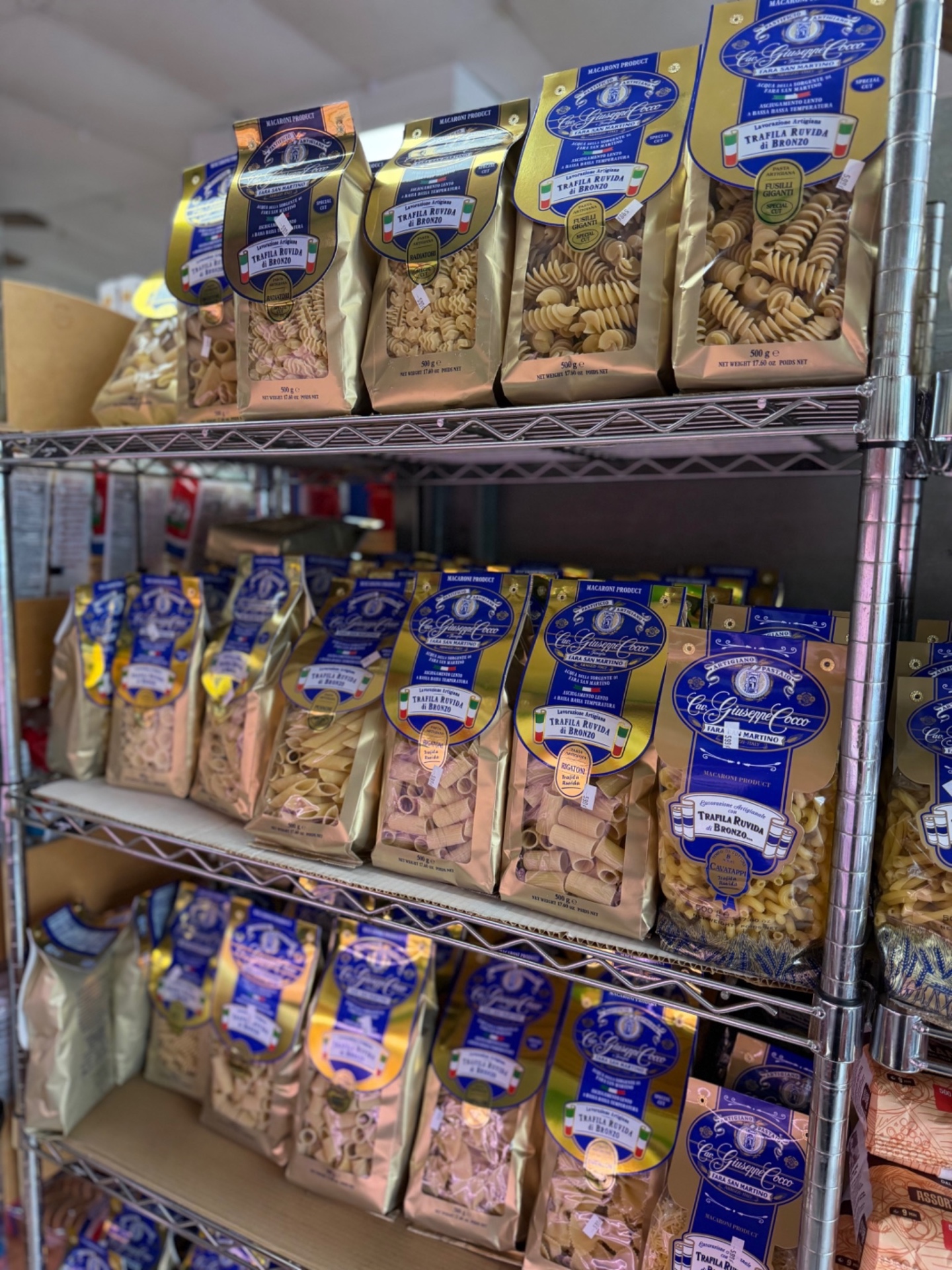 Artisan Italian pasta on the shelves