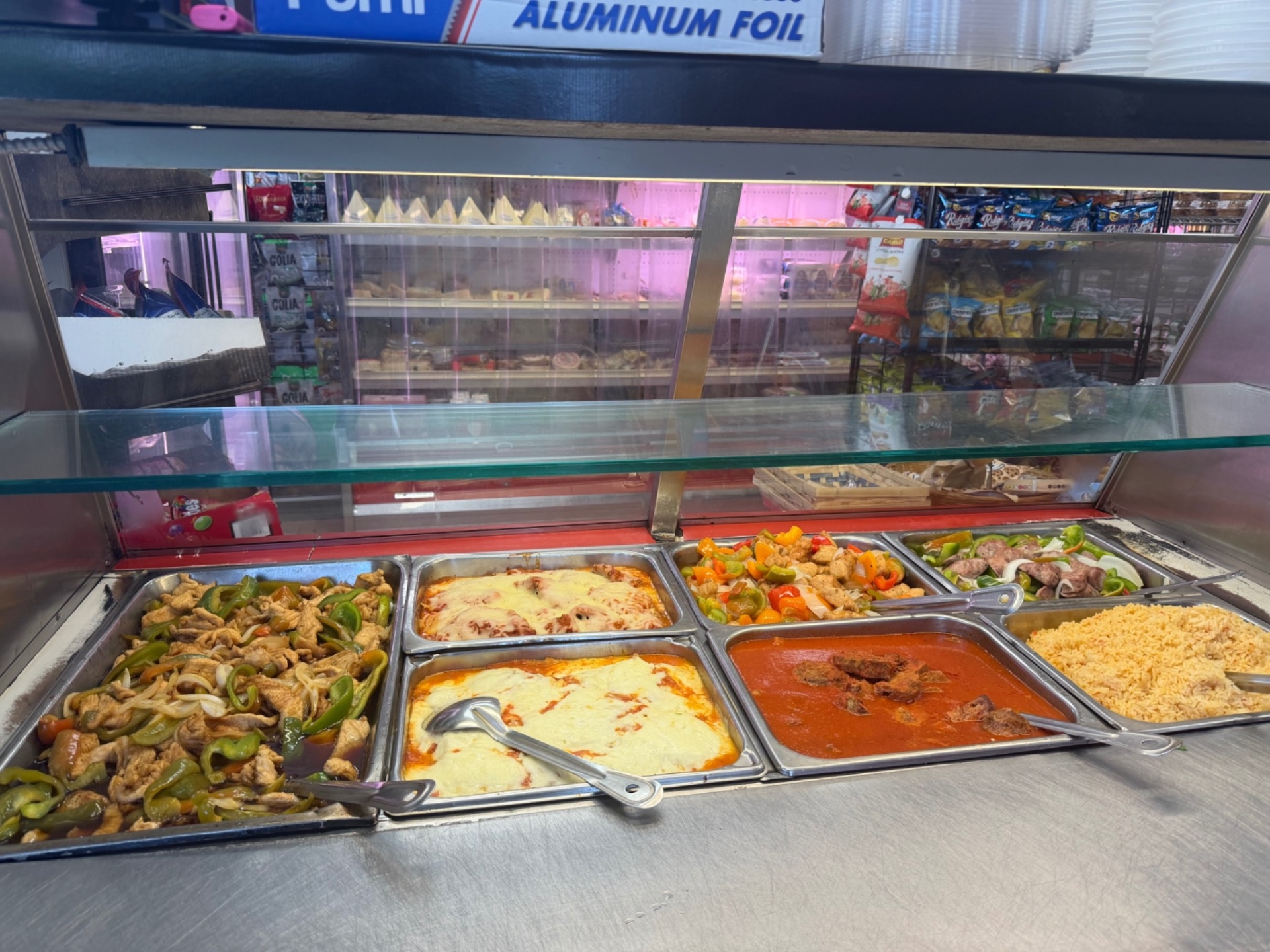 Fresh hot food selection at the counter